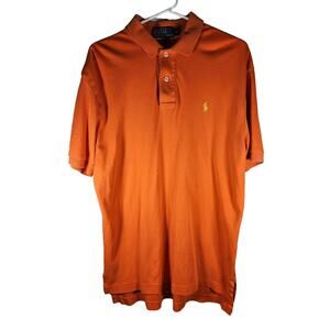 Ralph‎ Lauren Polo Mens Shirt Orange Short Sleeve Yellow Logo Sz Medium